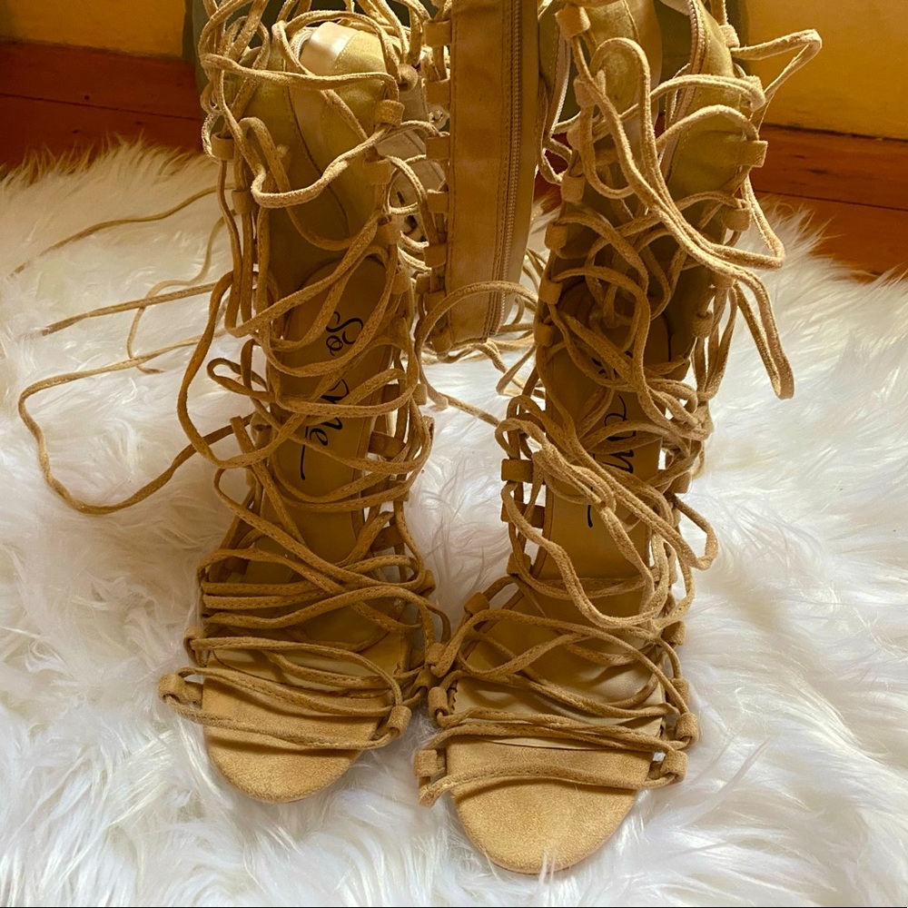 Women High Heels Lace Up Stiletto Knee Boots